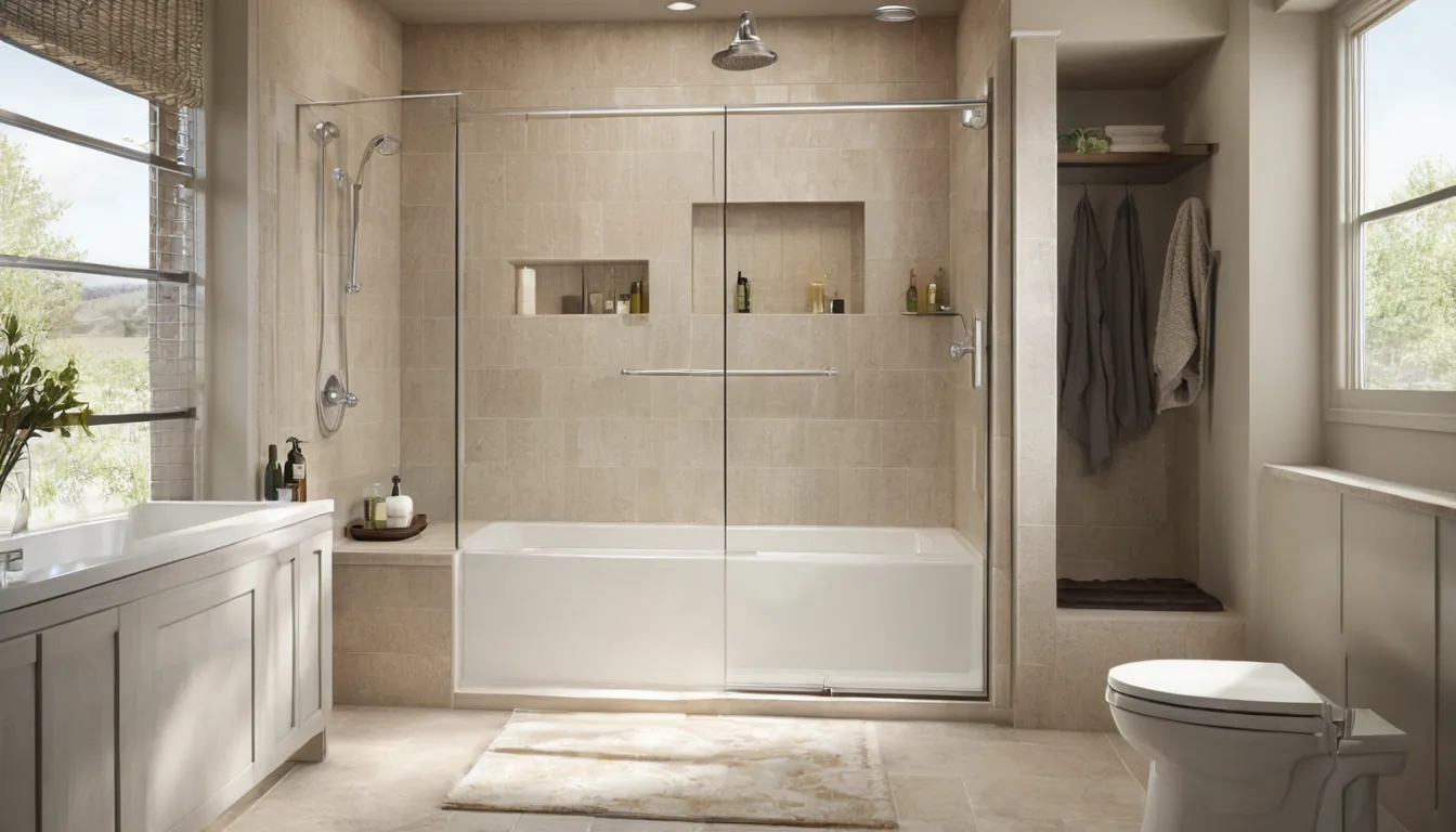 A smiling homeowner stepping into a new low-threshold walk-in shower in a bright Boston bathroom